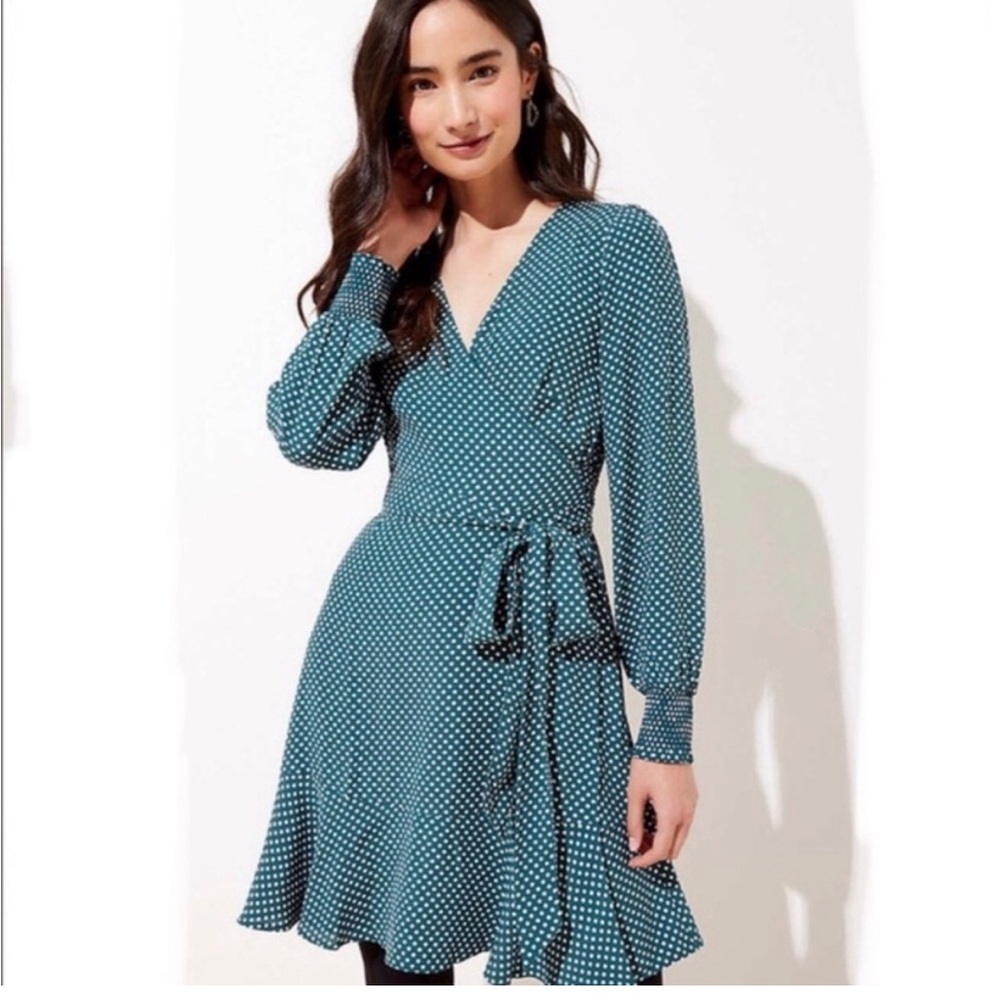 LOFT Green Polka Dot Wrap Dress